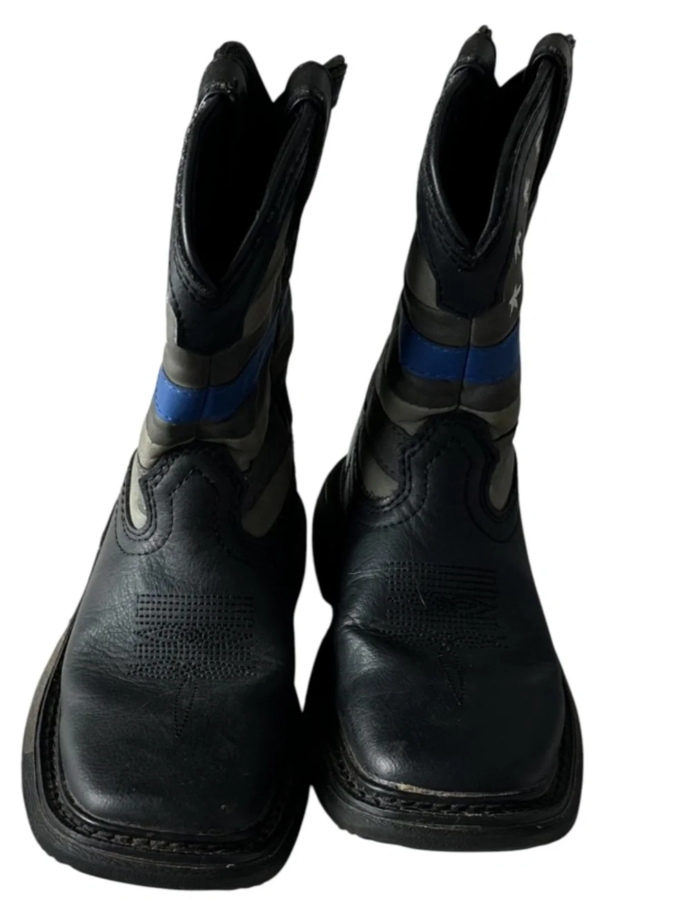 Rocky Cowboy Boots Youth Boys Sz 11.5 Western USA Blue Line Stars Stripes
